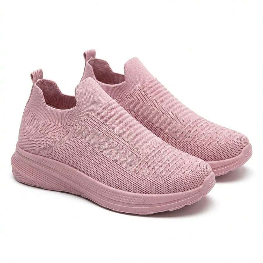 Mujer Zapatillas Deportivas Slip On De Tejido De Punto Transpirable Tipo Calcetín Suela Gruesa Rosa - Rosa - Ver 1