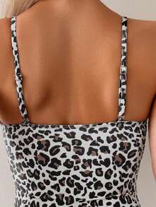 Swim Basics 女士性感连体豹纹印花深V吊带泳衣，夏季 - 黑與白 - 查看 4