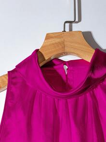 GlowEve Women's Solid Color Halter Neck Fashionable Versatile Party & Vacation Sleeveless Blouse - Hot Pink - View 4