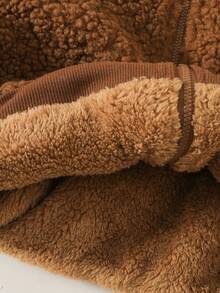 Maija Kids 男童棕色拼接连帽夹克，带保暖内衬、刺绣图案和口袋，宽松版型 - 咖啡棕 - 查看 9