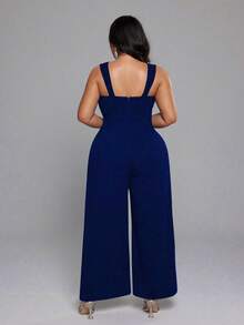 NU&NOW Plus Size Elegant & Sexy Party Bodysuit, Fitted With Decorative Pearls, Slimming - Royal Blue - View 2