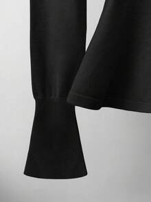 GlowEve V-Neck Metal Button Waist Ruffle Hem Extra Long Sleeve Women Cardigan - Black - View 4