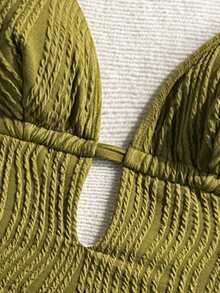 Soleia Áo tắm liền thân cỡ lớn dành cho nữ, màu xanh ô liu, chất liệu dệt jacquard, cổ chữ V, hở lưng, buộc dây phía trước. - màu xanh lá - Xem 5