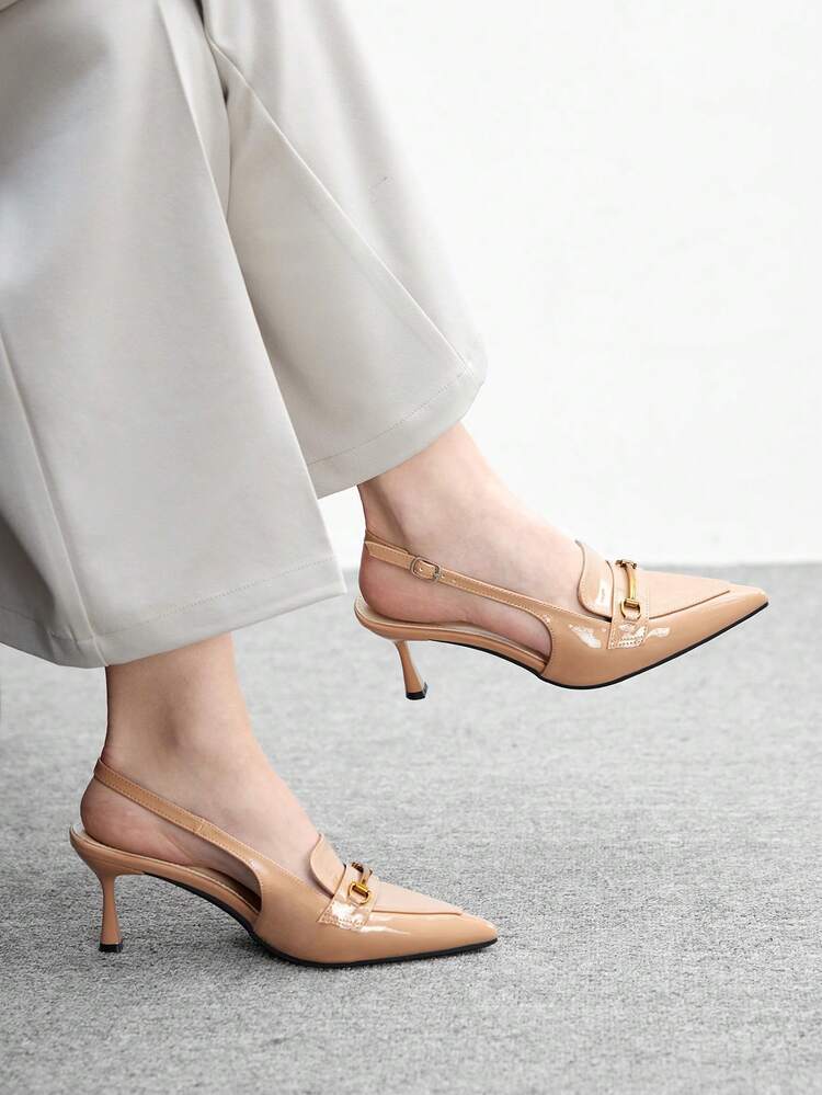 CUCCOO BIZCHIC Women's Pointed Toe Metal Decor Buckle Design Fashion High Heels