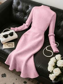 Franclia Đầm len dệt kim nữ chất lượng cao, thời trang và thanh lịch, đa năng cho mùa thu. - Hồng - Xem 2