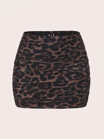 Auralis Plus-Size Women's/Fashionable Elegant Highly Elastic Comfortable Everyday Sexy Brown Leopard Print Slim-Fit Short Skirt,Women Bottom,Curve Skirt,Club Clothes Leopard Skirt Animal Print Skirt Cheetah Print Skirt, Brown Skirt Summer Spring