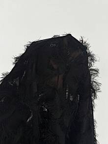 Firerie Đầm dài tay cổ tròn dáng suông rộng rãi, màu trơn, có tua rua dành cho nữ cỡ lớn - màu đen - Xem 8