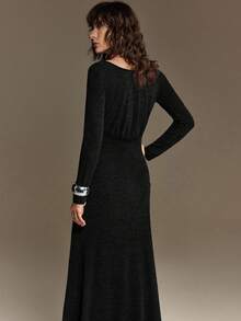 Ontre 2026春夏新款女士修身简约百搭超长连衣裙，都市通勤商务休闲装，情人节派对、婚礼宾客、度假等场合的优雅之选 - 黑色 - 查看 3