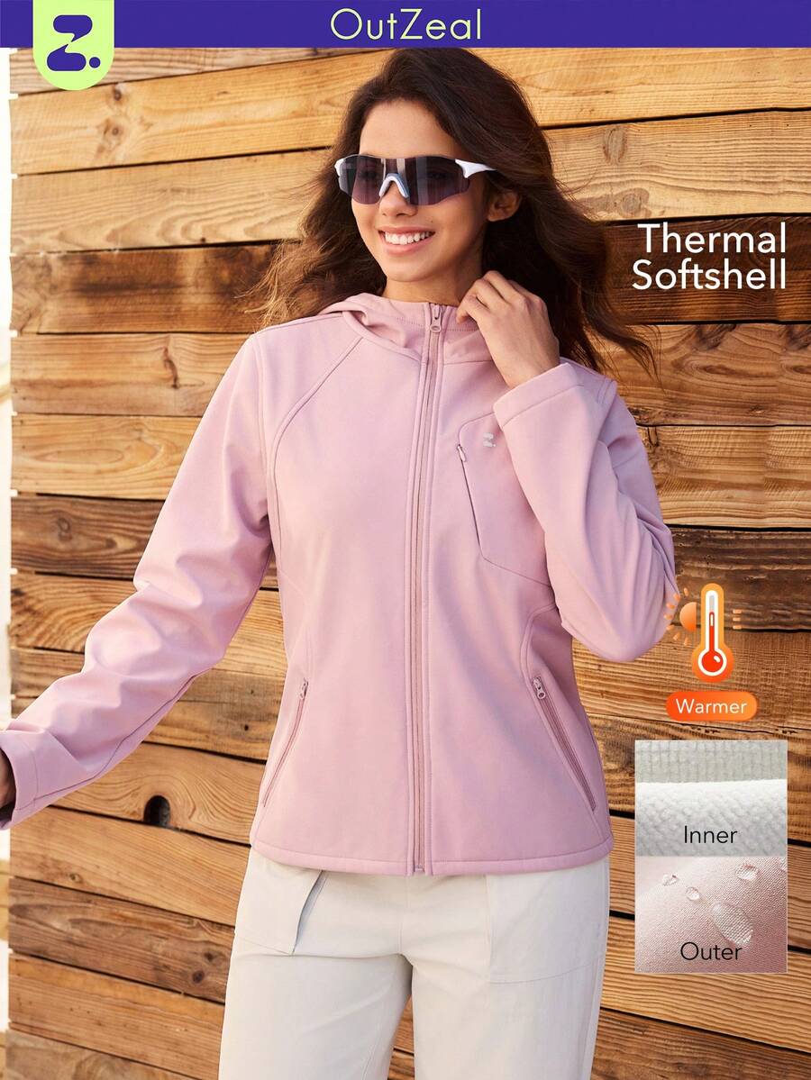 OutZeal Women Thermal Thermal Lined Water-Resistant Zip Up Soft Shell Jacket Winter Fall Hiking Camping - Pink - View 1
