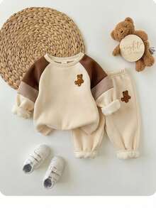 男婴可爱休闲卡通图案长袖卫衣和裤子套装