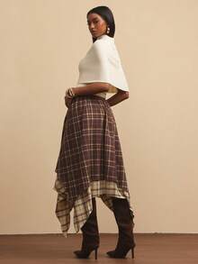 NYA SZN Skirt High Rise Loose Tie Knot Plaid Red Yellow Grunge Holiday Festive Winter Valentines Day Special Occasion Elegant Luxury Carnival Outfits For Women - Multicolor - View 2