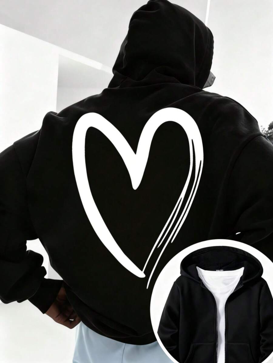 Hombre005-1 Sudadera con capucha, chaqueta para hombres abierta con cremallera, ajuste cómodo y adecuado para hombre - Negro - Ver 1