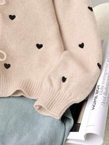 SHEIN Frenchy 女士休闲优雅针织开衫，饰有心形刺绣，适合秋冬季穿着 - 彩色 - 查看 4