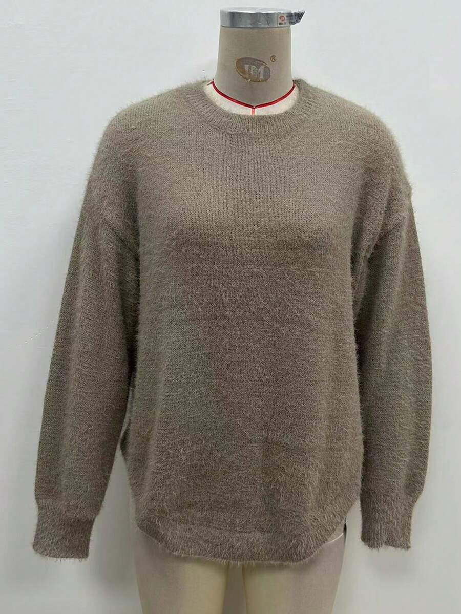 Chiquease 女士新款休闲宽松简约风时尚毛衣，秋季秋冬装 - 深灰色 - 查看 1