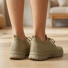 Mujer Zapatillas Deportivas De Tejido De Punto Transpirable Con Cordones Suela Gruesa Caqui - Caqui - Ver 2
