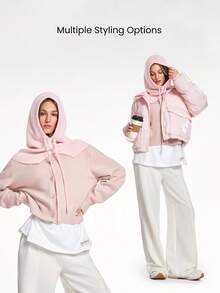 GLOWMODE Keep It Cozy 30% Wool Soft Warm Chill Ribbed Drawstrings Woven Balaclava Autumn Winter Daily Casual Wear - Pink - View 3