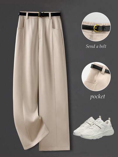 Franclia Plus Size Women's Elegant French Style Casual Trousers, Autumn/Winter Elastic Waist Pants Pants With Belt Elegant Pants For Women Casual Pants Loose Pants