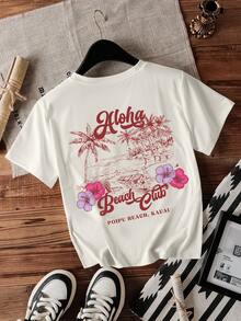 My Good Friend Is My Cherry-Patterned Fruit Print Crew Neck T Women's T-Shirt - 白色 2 - 查看 2