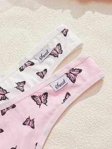 Eraneu 5条/包 舒适印花丁字裤，情人节