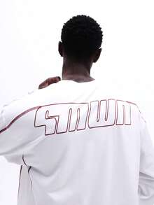 Áo thun dài tay dáng rộng SUMWON dành cho nam, thiết kế phối màu tương phản, cổ tròn, chất liệu cotton trơn. - trắng - Xem 4