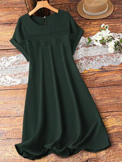 Linhara Büyük Beden Kadın Düz Renk Dantel Kolsuz Elbise