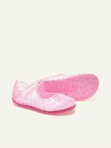 Cozy Pixies 1 Pair Summer Fashion All-Match Versatile Cute Princess Style Heart-Shaped Pink Transparent Crystal Flat Shoes, Suitable For Baby, Beach, Vacation - Pink - View 8