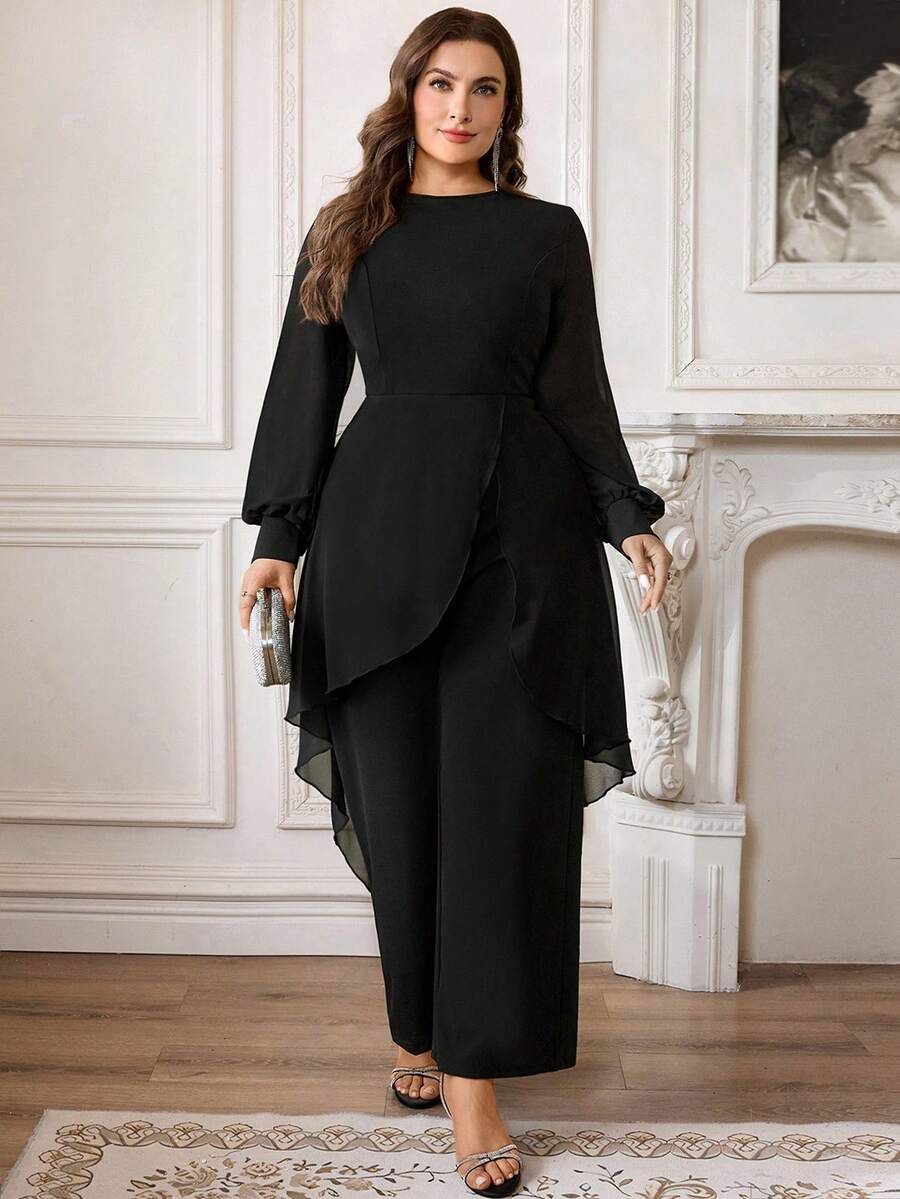 Firerie Bộ áo liền quần cỡ lớn thanh lịch màu trơn - màu đen - Xem 1