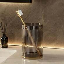 1pc Thick Transparent Plastic Toothbrush Holder Cup - Modern Ribbed Design Bathroom Mug, Suitable For Toothbrush And Accessories, Durable And Stylish, Bathroom Organization | Fashionable Toothbrush Holder | Transparent Plastic Structure - Multicolor - View 9