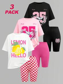 SHEIN ChillGRL Bộ 6 món đồ thời trang đường phố giản dị cho bé gái tuổi teen và quần short biker 2 món - Nhiều màu - Xem 1