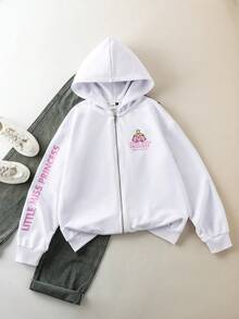 Mr Men Little Miss X SHEIN 女士休闲卡通标语图案卫衣，秋季 - 白色 - 查看 5
