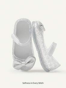 Cozy Pixies 1 Pair Summer Fashion All-Match Versatile Cute Princess Style Transparent Bow Crystal Jelly Flat Sandals, Suitable For Beach And Vacation - Clear - View 1