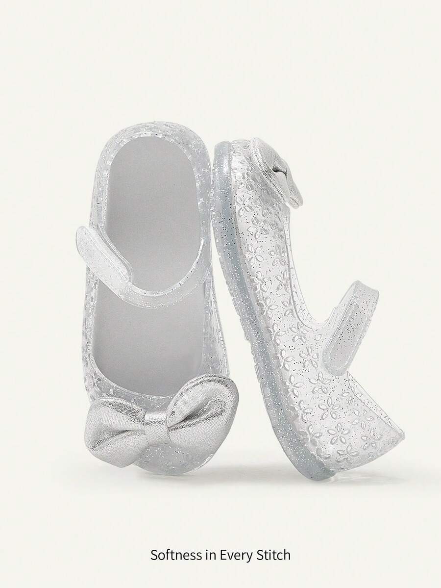 Cozy Pixies 1 Pair Summer Fashion All-Match Versatile Cute Princess Style Transparent Bow Crystal Jelly Flat Sandals, Suitable For Beach And Vacation - Clear - View 1