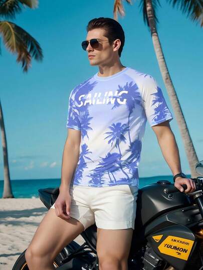 Surfspeed Camiseta de protección solar con estampado tropical para hombres