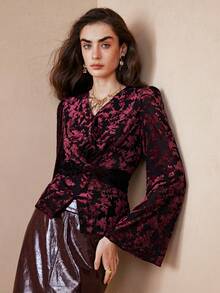 Arave Áo dài tay thắt eo thêu ren gợi cảm/thanh lịch ngọt ngào cho nữ, mùa xuân/thu - Màu tím - Xem 9