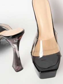 MUSERA Black Clear Plastic Extreme Platform Heeled Sandals For - Black - View 5