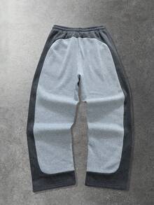 ROMWE MEN Quần thể thao nam ống đứng kiểu dáng thường ngày, phối nhiều mảnh vải theo phong cách Mỹ, phù hợp cho trang phục đường phố hàng ngày, mùa thu/đông. - Màu Xám nhạt - Xem 2