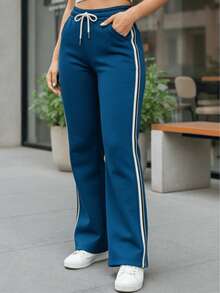 Pantalones rectos casuales y holgados para mujer, adecuados para uso diario informal, cómodos y elegantes, adecuados para viajar y hacer deporte, perfectos para primavera y otoño.(La versión de bolsillo y la versión que no es de bolsillo se enviarán aleatoriamente) - Azul - Ver 2