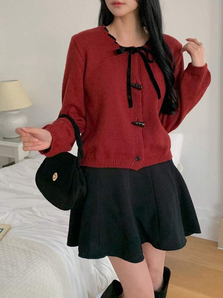 Women's Casual Long Sleeve Horn Button Knitted Cardigan, Autumn/Winter