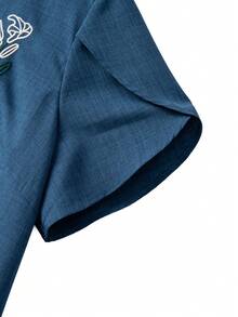 Áo cánh thêu màu trơn thường ngày cỡ lớn Linhara dành cho nữ - Màu xanh lam - Xem 7