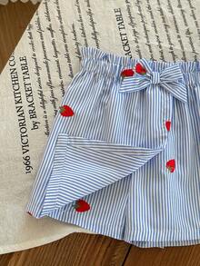 SHEIN Babygirl Cute Casual Versatile Striped Strawberry Pattern Elastic Waist Shorts - Multicolor - View 5