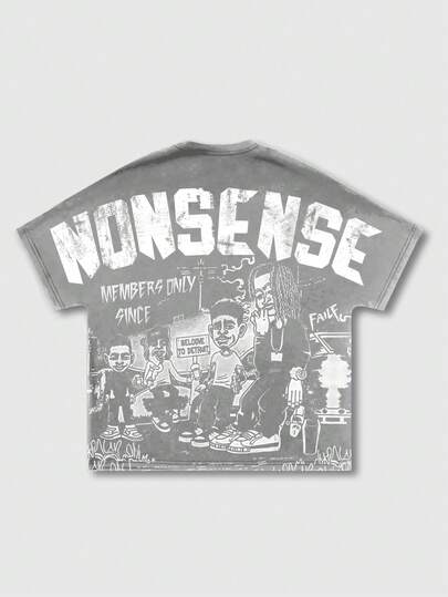 Street Life 1 pièce T-shirt casual à manches courtes, col rond, motif chauve-souris pour homme