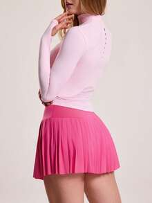 CourtClass Women's Stand Collar Zip-Up Long Sleeve Top And Pleated Pocket Skirt Pants Casual Sports Tennis Suit Set