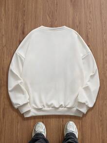 SWAVVY Sweatshirt Pullover Kasual Pria dengan Cetakan Huruf dan Dekorasi Kancing, Autumn Things Twilight - Aprikot - View 2