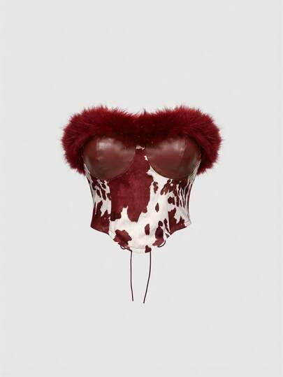 Hippie Blouse en PU à imprimé animal patchwork vintage et pelucheux pour femmes, automne/hiver