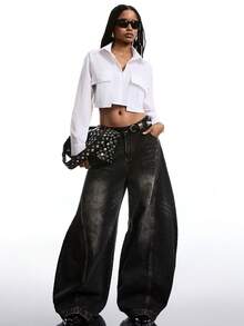 LYSMO Summer Outfits Flap Pocket White Button Front Crop Shirt - White - View 7