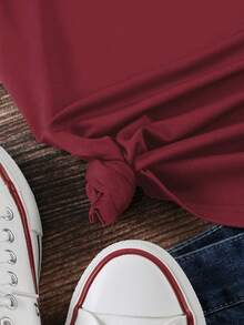 EMERY ROSE 加大码撞色滚边圆领休闲短袖T恤，夏季