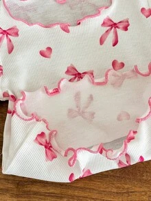 SHEIN 4件套新生女宝宝休闲可爱针织蝴蝶结图案长袖睡衣套装 - 彩色 - 查看 3