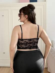 CovetEZ Plus Size Women's Music Festival Holiday Black Detachable Waist Top, Suitable For Concerts/Valentine's Day Lace Top See Through Tops - Black - View 8