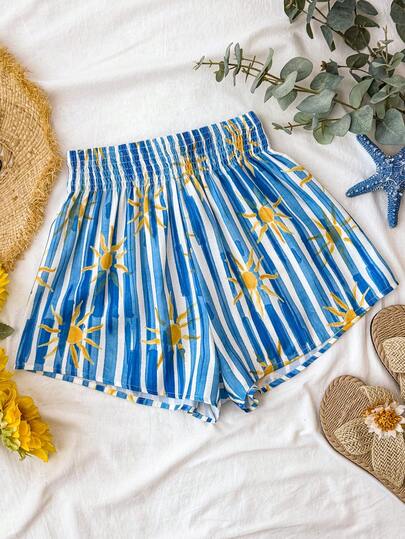 Travachic Women's Vacation Waist Tie Striped Print Shorts