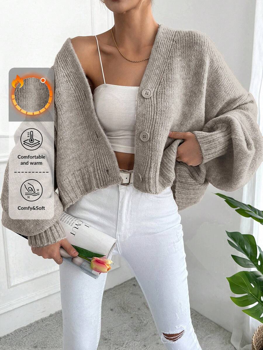 EURMUSE Cardigan tricoté casual à manches longues et épaules tombantes, couleur unie, automne/hiver pour femmes - Marron fonçé - Voir 1